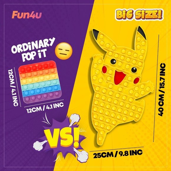 Pokemon Pikachu Toy Big Size Large Pop It 40 cm Special Design Stress Relief - Picture 5 of 5